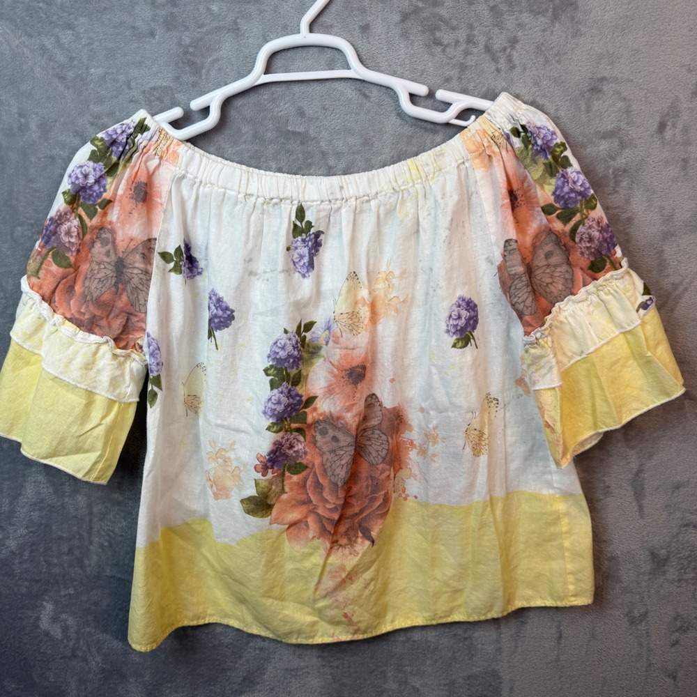 Hester & Orchard Womens Top Large Floral Linen Blend Cottage Core Fairy Core